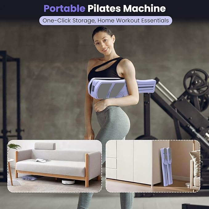 Pilates Board for Home Workout, 7-in-1 Portable Pilates Reformer Machine with LED Timer, Ab Workout Board Core Trainer, Home Gym Equipment for Men and Women 150KG Capacity