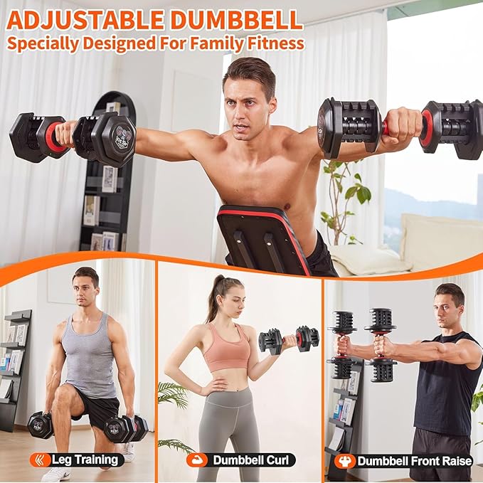 Adjustable Dumbbell Set, 10-in-1 25LB/55LB Ajustable Dumbbells with Safe Locking System, Enclosed Storage Tray, 1 Sec Fast Adjustment, Comfortable Non-Slip Textured Grip, Suitable for Home Gym Workouts Men and Women