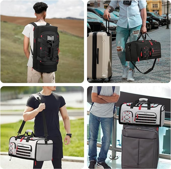 Bosstin Gym Bag for Men & Women, 45L Travel Duffle Sports Duffel Bag Gym Weekender Overnight Backpack with Shoe Compartment (Grey)