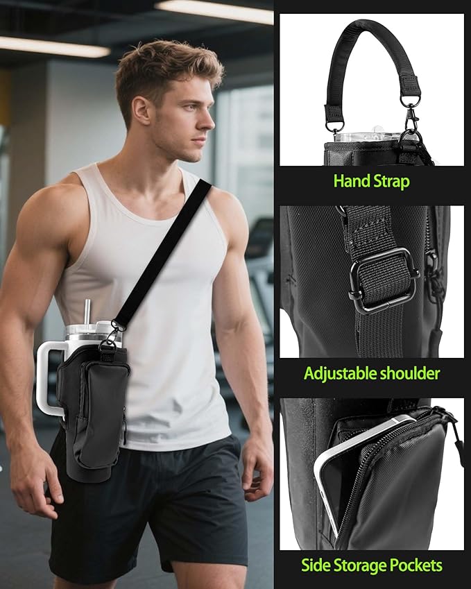 Magnetic Gym Bag for Men and Women, Magnetic Water Bottle Holder for Stanley, Small Gym Bag, Gym Gifts for Women and Men (Black, <30 OZ)