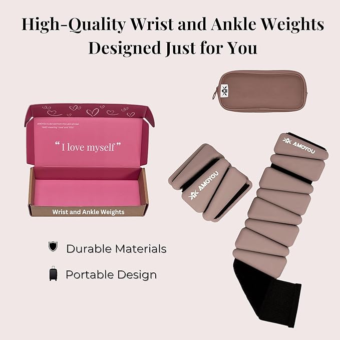 AMOYOU Wrist & Ankle Weights for Women – 2 lb Ankle Weights (Set of 2, 1 lb Each) | Arm Weights for Women | Leg Weights for Walking, Yoga, Cardio & Strength Training