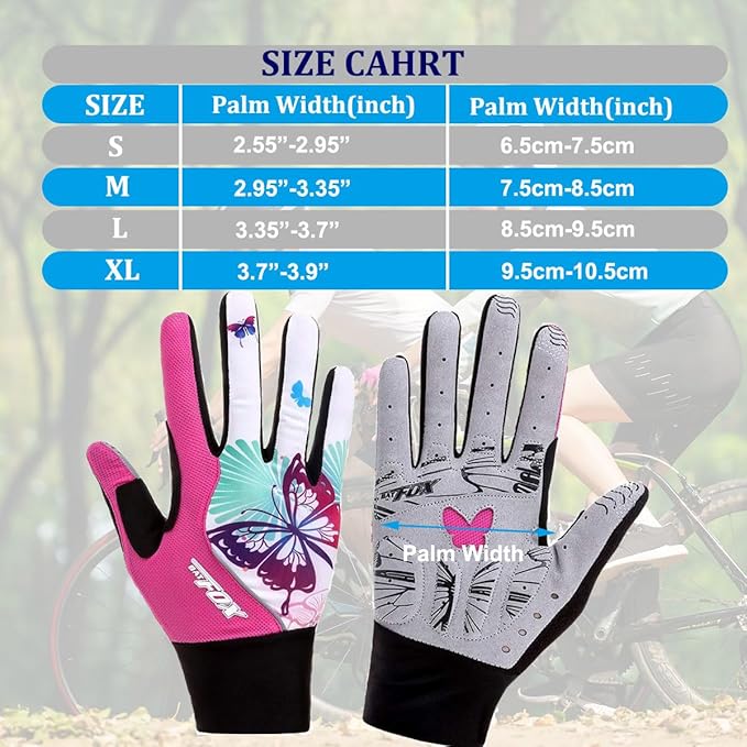 DuShow Bike Gloves for Women Cycling,Pink Floral Workout Gloves Women,Full Finger Biking Driving Riding Gloves for Women,Gel Padded Touch Screen Gym Gloves
