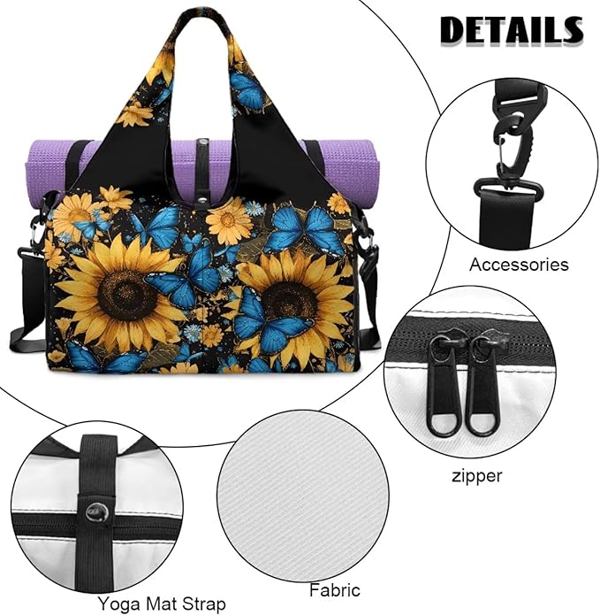 Gym Bag with Yoga Mat Holder Large Tote Bag With Multi Pockets for Women Men Dry Wet Separated Pocket Carryall Yoga Tote Bag for Pilates Travel Workout Office