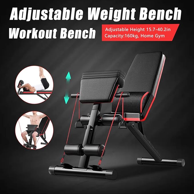 Basic Weight Bench for Home Gym 350lbs Adjustable Workout Benches with 7-position Heavy Duty Exercise Folding Strength Training Sit up Benches Incline Flat Decline Sit-Ups Full Body Workouts