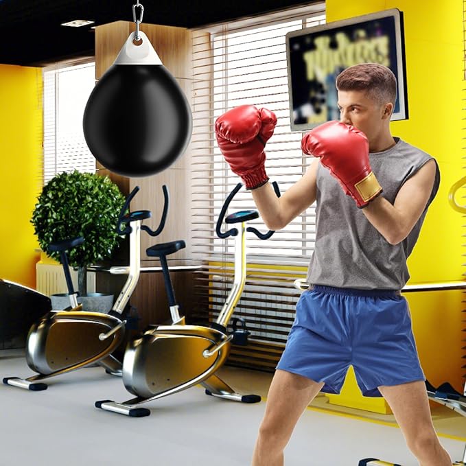 GYMAX Punching Bag, Water Aqua Bag w/Water Injector & Hanging Accessories, Folding Heavy Duty Boxing Bag for Home Gym, Boxing Training Equipment for Adults