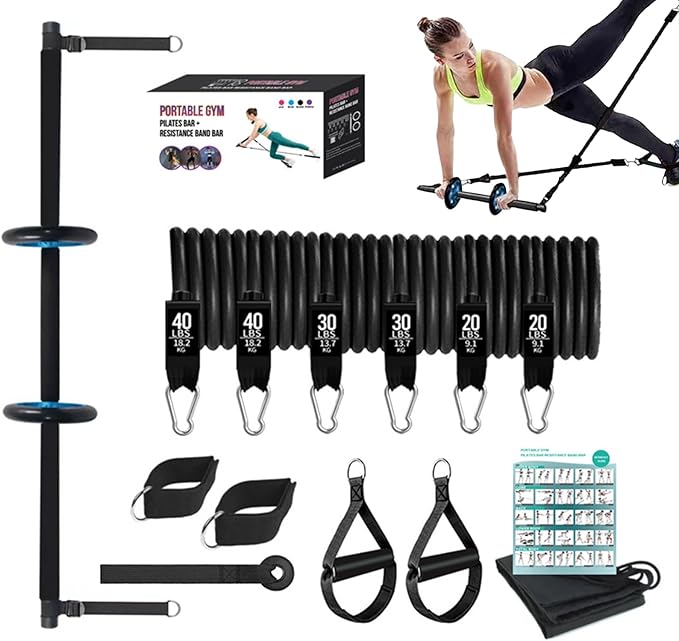 Pilates Bar Set - Pilates Exercise Kit, Pilates Resistance Bar | Portable Home Gym Pilates Bar Kit with Resistance Bands, Multifunctional Fitness Equipment for Full Body Training Home Gym