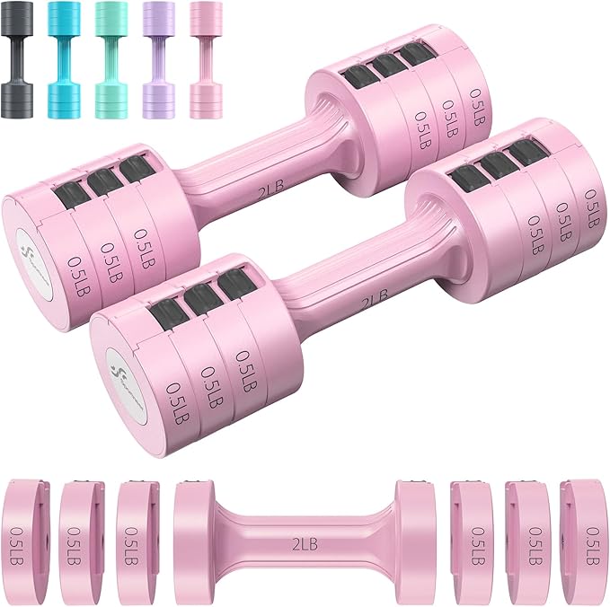 Sportneer Adjustable Dumbbells Hand Weights Set: 5 lb Dumbbell Set of 2 Each 2lb 3lb 4lb 5lb Free Weights Fast Adjust Weight 4 In 1 Weights Dumbbells Set for Women Men Home Gym Exercise Training