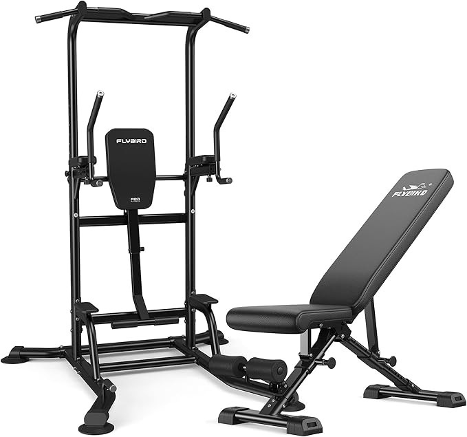 FLYBIRD Power Tower Pull Up Bar Station, Heavy Duty Dip Station with Adjustable Height, Multi-Function Pull Up Station for Home Gym Strength & Ab Workout, 800 LBS Capacity | FED Fitness