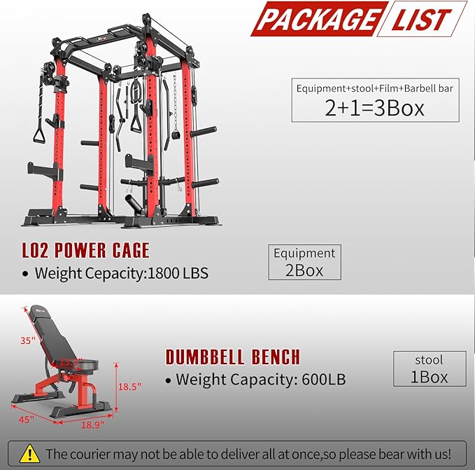Power Rack Power Cage Multi-Function Squat Rack with Cable Crossover System Selectable More Training Attachment Power Rack for Garage & Home Gym
