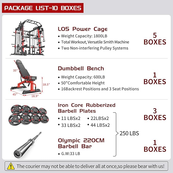 Multi-Purpose Squat Rack,Smith Machine Weight Rack Set with Cable Crossover System, Home Gym Power Racks, Power Racks and Packages