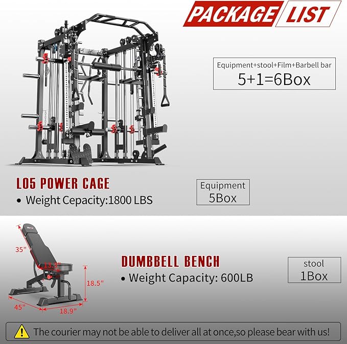 Smith Machine with Cable Crossover System, Multi-Function Squat Rack Power Cage for Home Gym, Power Rack and Packages Weight Sets