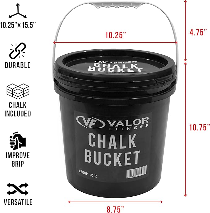Valor Fitness Chalk Bucket with 16 Chalk Blocks - Portable & Stackable - Gymnastics, Weight Lifting Training, Events, Boxing - Gym Grip Accessories - No Sweat Hands - CH-3