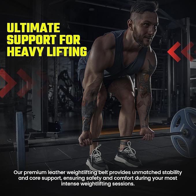 Weight Lifting Leather Belt with Adjustable Buckle, Gym, Workout & Weight Training - Weightlifting Belts for Men and Women