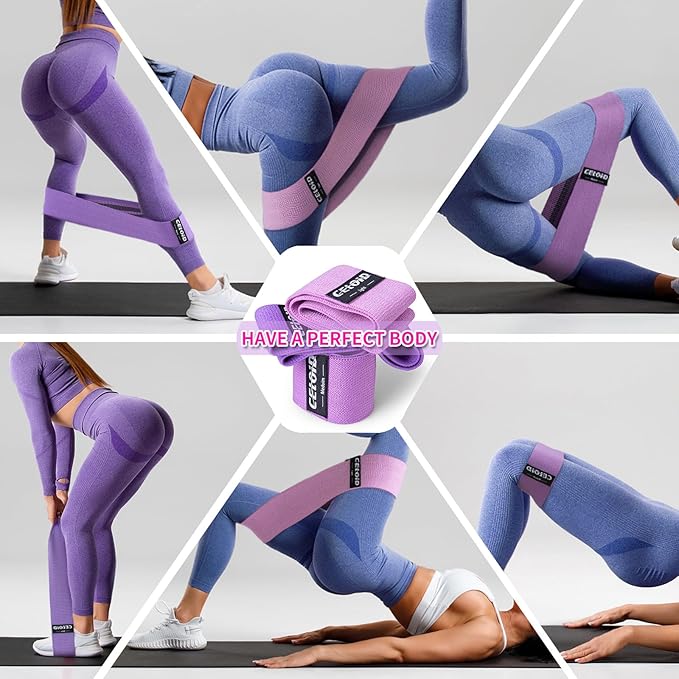 Resistance Bands Set, Exercise Bands with Non-Slip Design for Hips & Glutes, 3 Levels Workout Bands for Women and Men, Booty Bands for Home Fitness, Yoga, Pilates