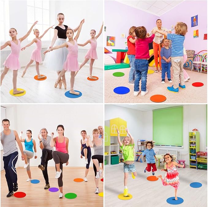 Poly Spots 4" or 9" Flat Cones Spot Markers for Gym/PE Training, Dance, 12/18/24 Pcs Non-Slip Rubber Floor Dots Flat Disc Markers for Soccer Basketball Sports Agility Drills, Classroom Activities