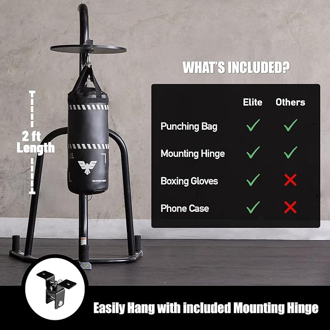 Elite Sports Kids Boxing Punching Bag Set - 2 ft Heavy Boxing Bag, 6oz Gloves & Phone Case – Youth Boxing, MMA, Home Gym & Martial Arts Training Equipment (Unfilled)