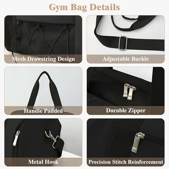 Small Gym Bag for Women, Travel Duffle Bag Carry On Weekender Bag with Shoe Compartment Overnight Gym Tote Personal Item Bag for Men