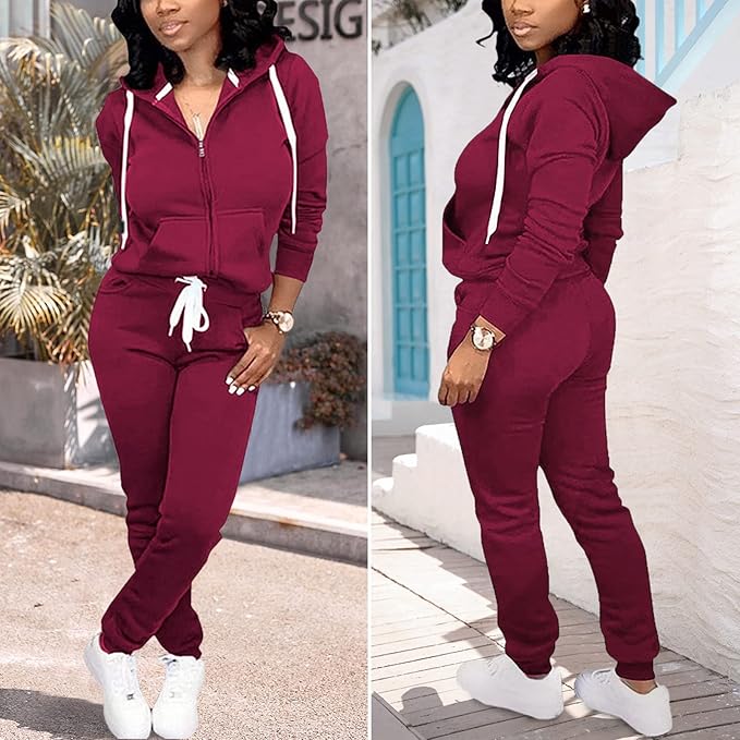 CLOCOR Track Suits for Women Set - Casual 2 Piece Outfits Sweatsuit Pocket Hoodies Long Sleeve with Patchwork Pants Set