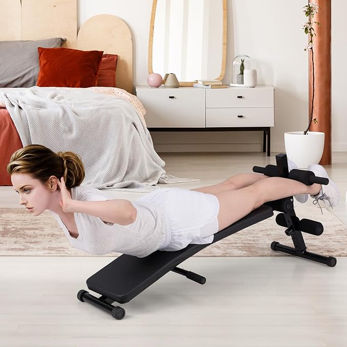 GYMAX Sit Up Bench, Decline Sit up Bench with 5-level Adjustable Height, 300lbs Capacity & Anti-slip Foot Pads, Foldable Ab Bench for Full Body Workout, Incline Slant Bench for Home Gym