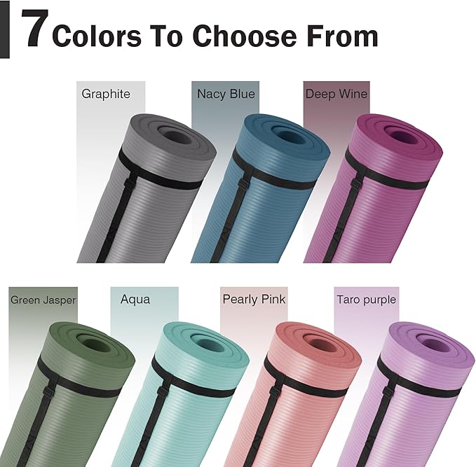 BalanceFrom 71x24 Inches Extra Thick Yoga Mat 1-Inch High-Density Foam – Roll-Up Exercise Pad with Double-Sided Non-Slip Surface and Carrying Strap for Pilates and Home Workouts, Multiple Colors