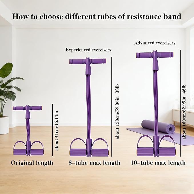 Pedal Resistance Band with Handles, 8 Tube Exercise Bands for Home Workout, Multifunctional Fitness Equipment for Abs, Waist, Legs & Full Body Training, Portable Foot Pedal Resistance Trainer