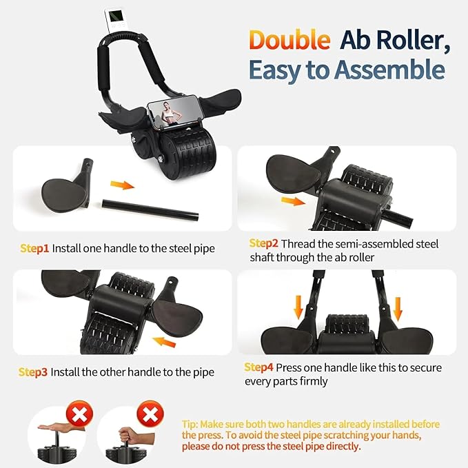 2026 New Ab Roller Wheel with Timer & Knee Mat,Automatic Rebound Abdominal Wheel with Elbow Support Ab Workout Equipment for Strengthening Core Muscles Abs Exercise Roller for Women Men