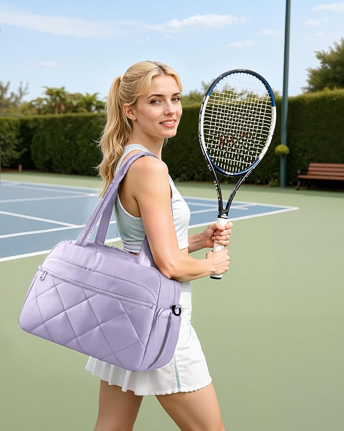 HOTOR Gym Bag for Women - Lightweight Travel Duffle Bags with Wet Pocket & Separate Shoe Bag, Multi-Pocket Carry on Weekender Duffel for Sports, Fitness, Overnight Trip, Purple, 16.5" x 7.5" x 11.9"