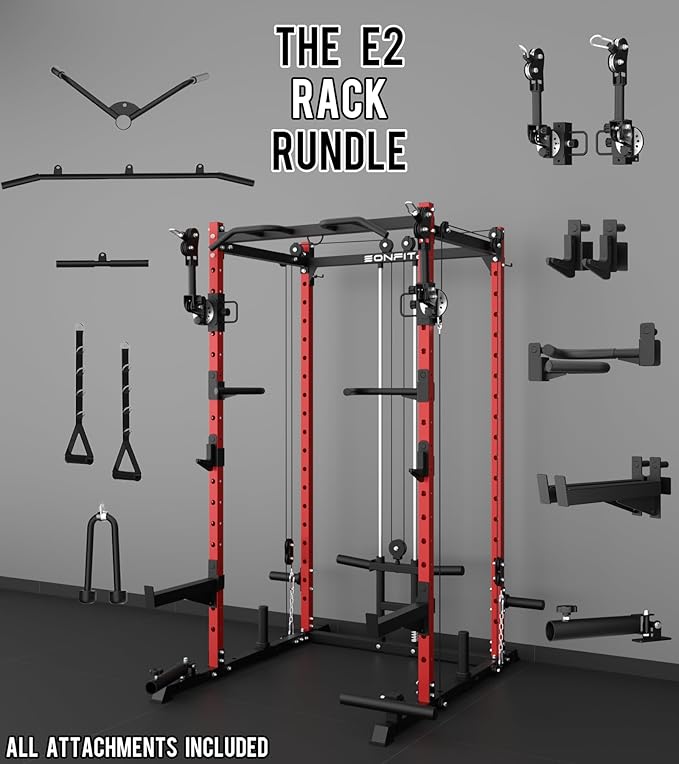Eonfit E2 Power Cage,1500LB Squat Rack with Cable Crossover System.Multi-Function Power Rack for Home Gum.All-in-One Squat Rack with More Training Attachments
