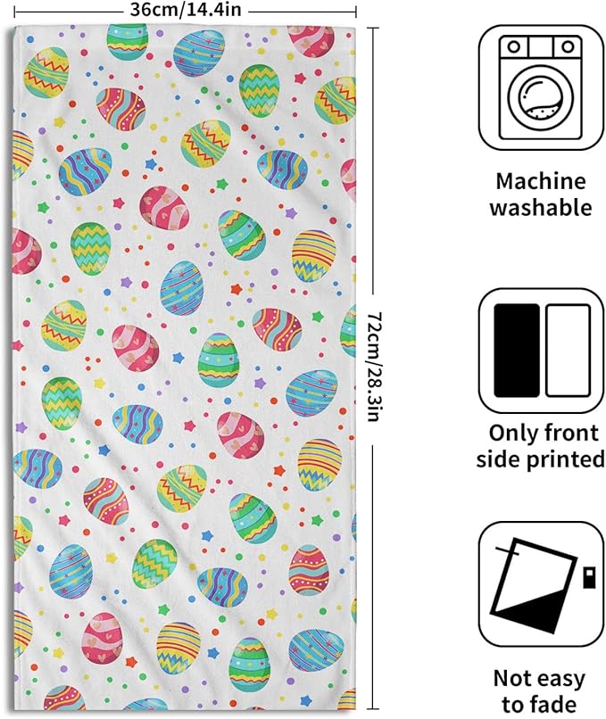 Easter Colorful Egg Towel 2 Pack 14"x28" Happy Holiday Decorative Kitchen Towels Spring Dish Finger Towels for Kitchen Bathroom Shower Hotel Gym