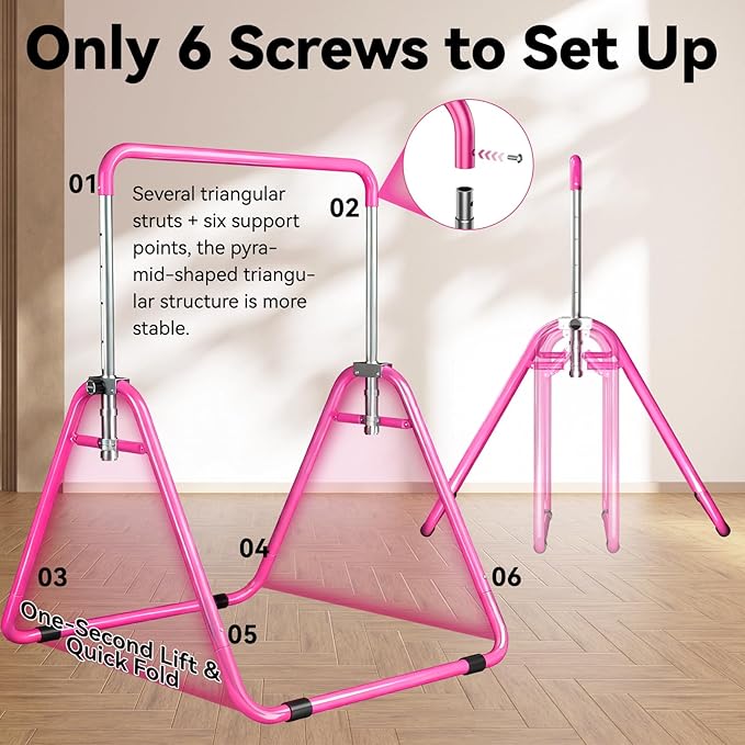 Kids Gymnastics Bar Gymnastic Equipment for Home Adjustable Height Gymnastic Training Bar Gymnastic Stuff for 3-7 Years Old Girls