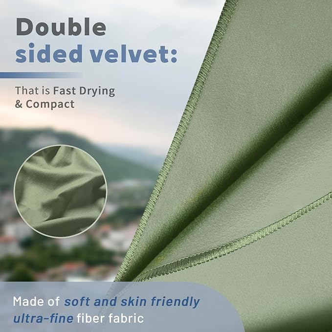 Quick Dry Camping Towel,Microfiber Travel Towel Super Absorbent Fast Drying Towel,Ultra Compact Soft Lightweight for Backpacking Camping Beach Hiking Gym Yoga Swimming,15.8"x31.5",Army Green