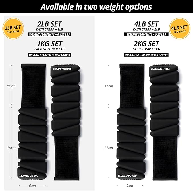 Wrist & Ankle Weights, Adjustable Bands for Women & Men Workouts, Set of 2 – 2lb or 4lb (1lb or 2lb each strap) Ideal for Runs, Jogs, Walks, Yoga, Dance, Pilates, Cardio, Aerobics, Strength Training