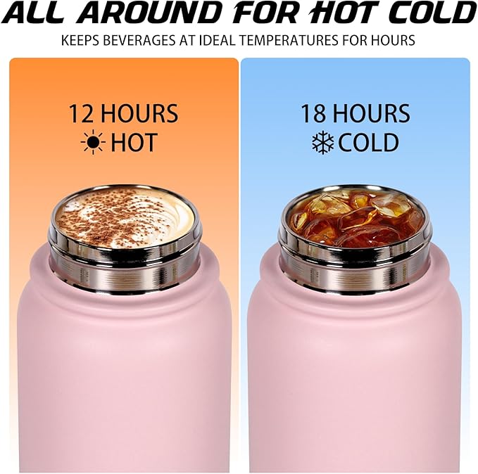 Stainless Steel Water Bottle 600ml(20oz) Insulated Water Bottle, Double Wall Stainless Steel Vacuum Bottle for Sports, Gym or Office (Pink White)