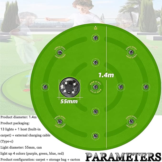 1.4m Football Footstep Training Mat,Football Assist Carpet,13 Reaction Lights Football Footstep Training Mat,7 Training Modes, 20H Battery Life,for Kids/Adult Fitness, Sports Training