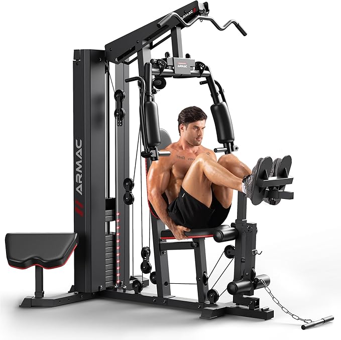 Home Gym, Multifunctional Home Gym Equipment for Leg Press, 150LBS Weight Stack Machine, Workout Station with Pulley System for Full Body Training
