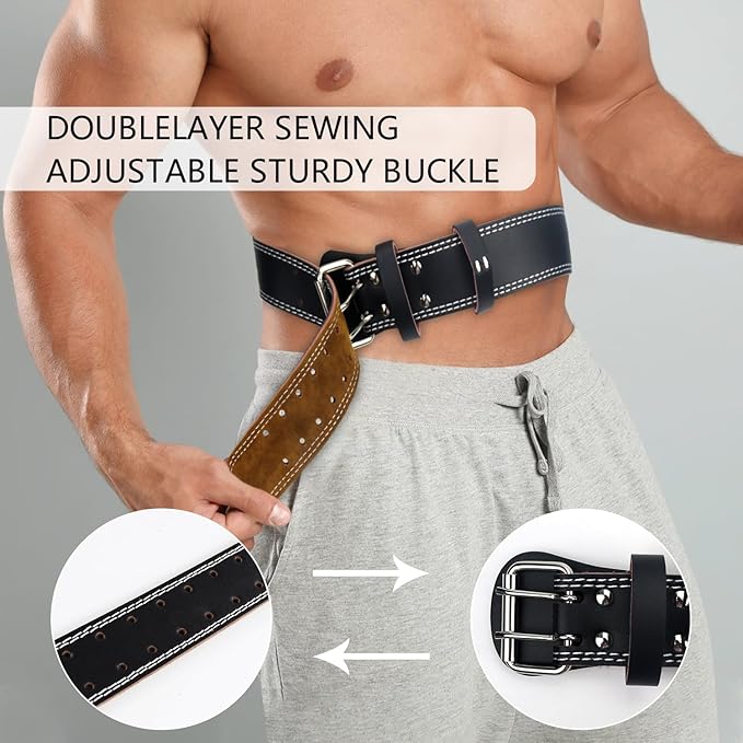 Leather Weight Lifting Belts for Men, Gym Belt for Weight Lifting, Lower Waist Back Support for Powerlifting Weightlifting Heavy Duty Workout Strength Training Bodybuilding Cross Training Dip