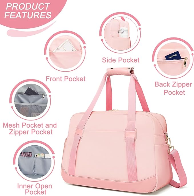 Sports Gym Bag for Women, Travel Duffle Bag with Shoe Compartment & Wet Pocket, Fitness Yoga Bag