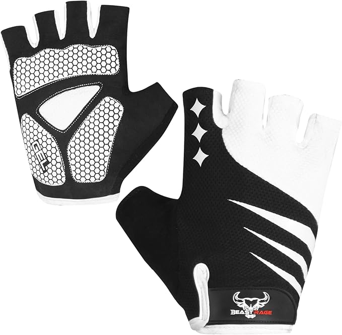 BEAST RAGE Half Finger Cycling Gloves for Men Women, Gel Padded Anti-Slip Shock Absorbing Weight Lifting Gym Gloves Cycle Mountain Bike Gloves for MTB, Biking, Hiking