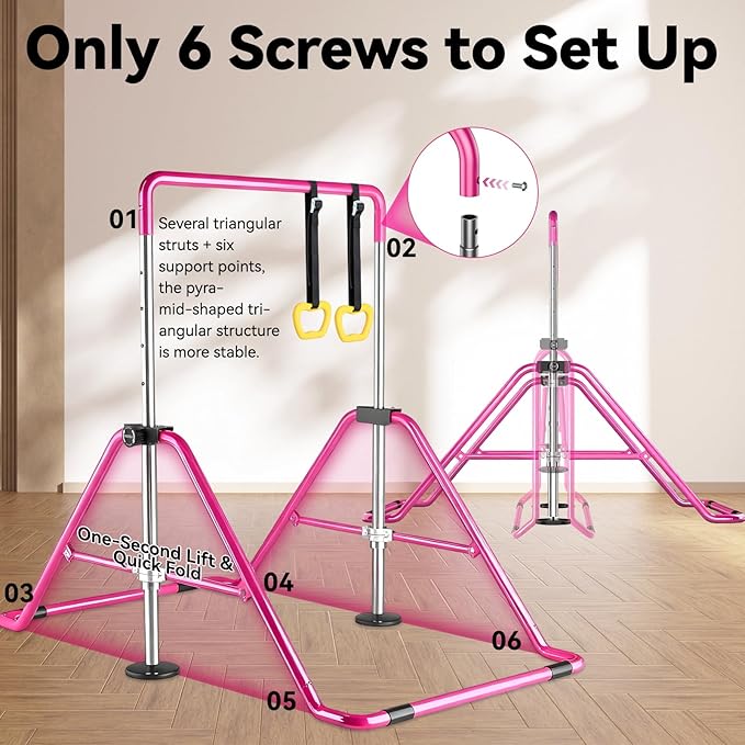 Kids Gymnastics Bar Gymnastic Equipment for Home Adjustable Height Gymnastic Training Bar Gymnastic Stuff for 3-7 Years Old Girls
