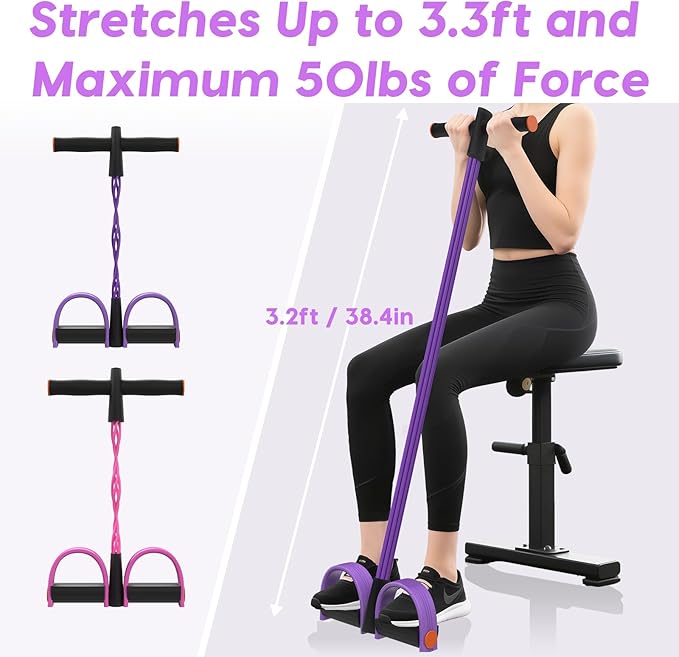 Resistance Bands with Handles, 6-Tube Elastic Foot Pedal Resistance Band, Natural Rubber Ankle Puller Sit-up Exercise, Multifunction Fitness Band for Abdomen, Waist, Arm, Leg Stretching Training