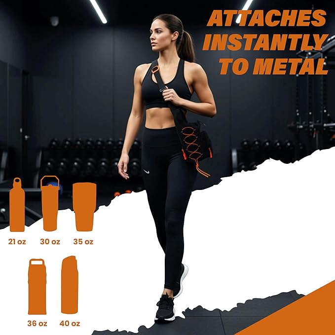 Magnetic Gym Bag for Men and Women - Water Bottle Holder, Phone Pocket, Sling Strap - Durable Sports Workout Crossbody Shoulder Pouch for Travel Exercise - Magnetic Gym Pouch.