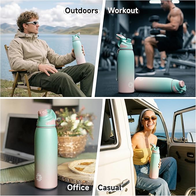 Fjbottle Insulated Stainless Steel Water Bottle, 20 Oz Leakproof Water Bottles, Ice Reusable Tumbler, Double Wall Vacuum Jug, Lightweight Durable for Traveling & Sports, Workout, 20oz
