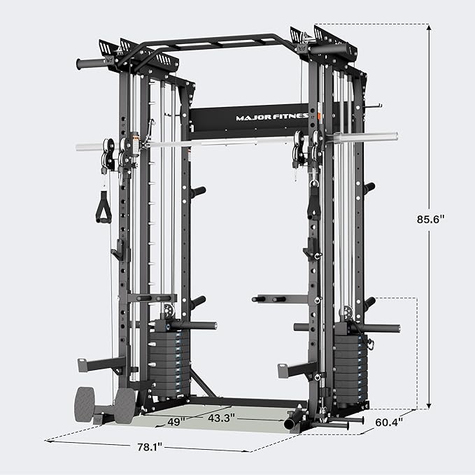 Major Fitness Drone MAX V Smith Machine with Weight Stacks, All-in-One Home Gym Squat Rack--2500LB Capacity, Dual LAT Pull-Down Systems & Cable Crossover Machine, Heavy-Duty Full-Body Workout Machine