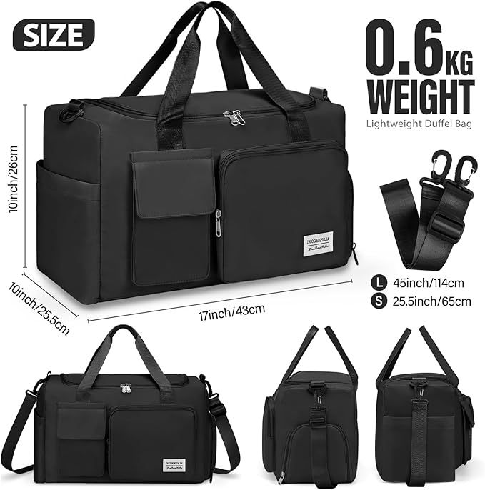 Gym & Dance Duffle Bag - Spacious Travel Organizer with Compartments (Black)