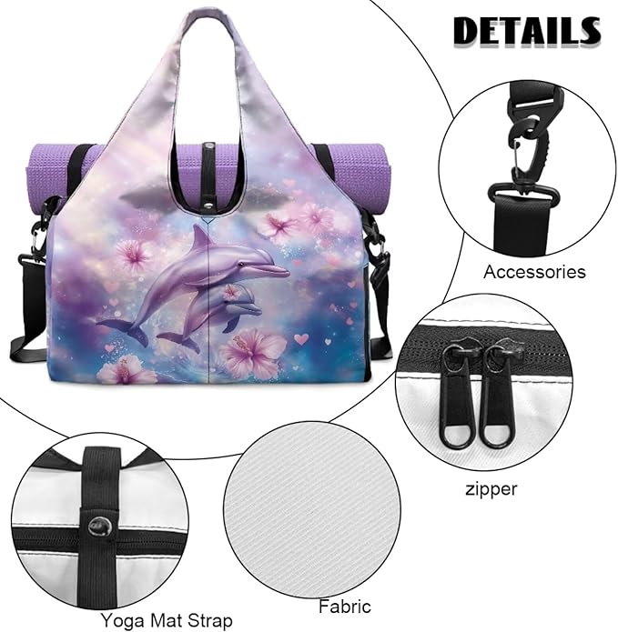 Gym Bag with Yoga Mat Holder Large Tote Bag With Multi Pockets for Women Men Dry Wet Separated Pocket Carryall Yoga Tote Bag for Pilates Travel Workout Office