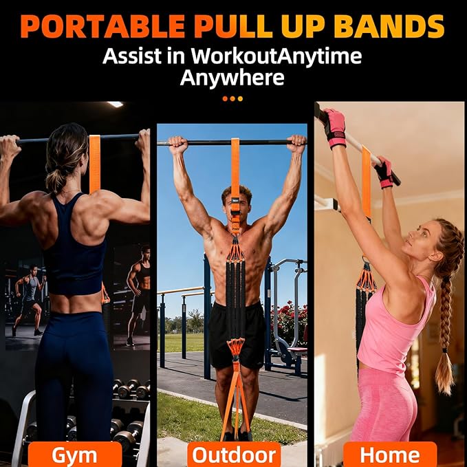 Pull Up Assistance Bands - Adjustable Heavy Duty Resistance Band for Pull Up Bar with 4 Assist Bands, Dual Footrests, Resistance Bands for Working Out, Strength Training, Home Gym