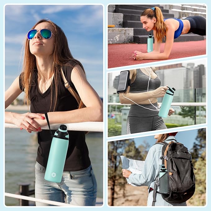 Fjbottle Insulated Stainless Steel Water Bottle, 20 Oz Leakproof Water Bottles, Ice Reusable Tumbler, Double Wall Vacuum Jug, Lightweight Durable for Traveling & Sports, Workout, 20oz