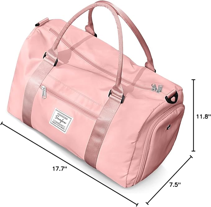Gym Bag for Women Men with Shoes Compartment,Sports Duffle Bag Personal item travel Duffel Bags Tote Bag Small Carry on Weekender Overnight Bags Workout Dance Bag Hospital Holdalls Pink