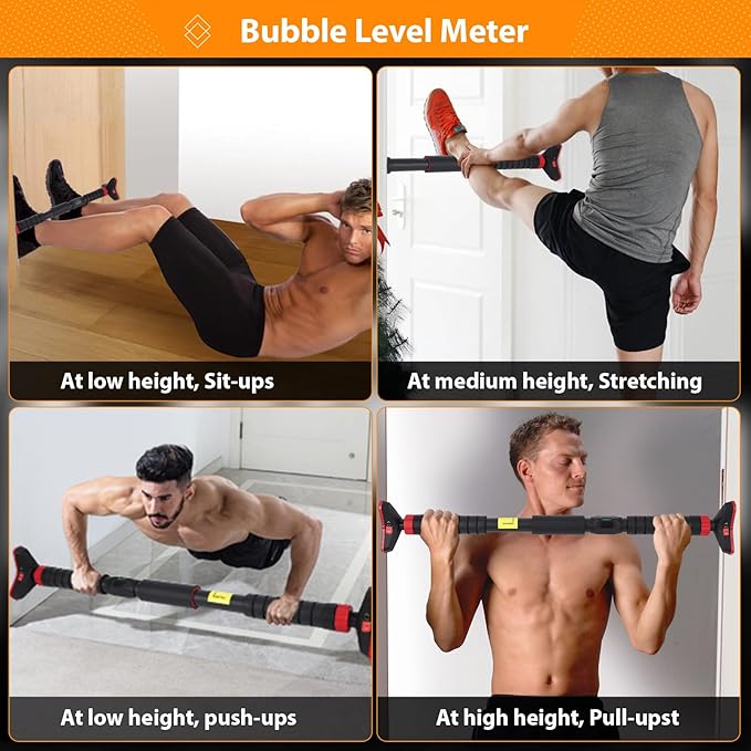 27-42in Pull Up Bar for Doorway with Level Meter, 440 LBS Heavy Duty Home Exercise Door Frame Pull up Bar, Adjustable Strength Training Bar, No Screw Installation Needed