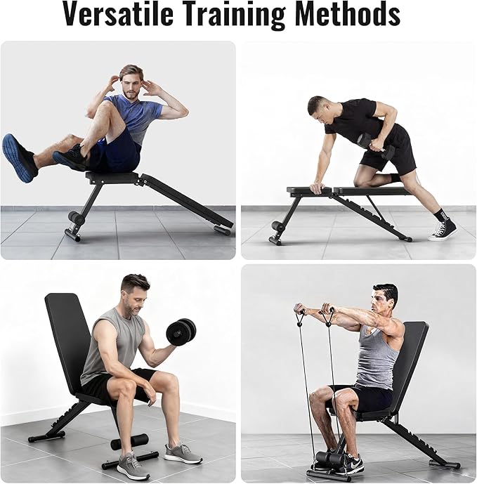 Adjustable Weight Bench for Home Gym Dumbbell Exercise, 600LBS Stable Incline Decline Flat Bench for Full Body Workout, Foldable Workout Bench with Resistance Bands for Bench Press Strength Training